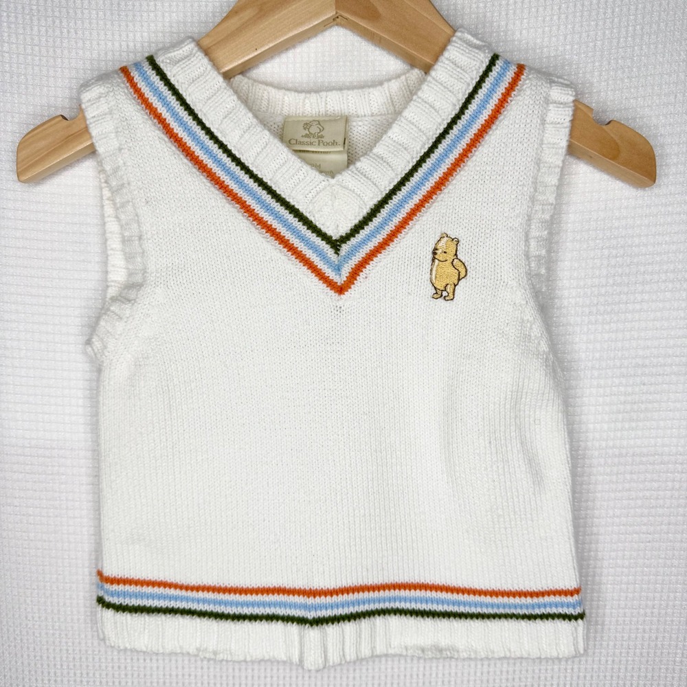 Classic Pooh Vintage 90s White Cotton Knit Sweater Vest 12M Winnie the Pooh